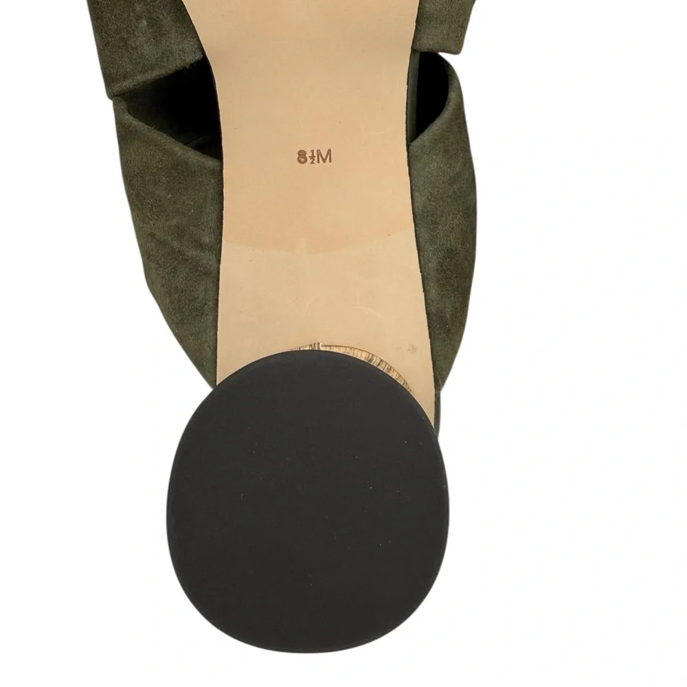 Sanctuary Sunset 2.0 Mossy Green Suede Bow Mule Heels 8.5 NIB Woodgrain Heel ECO